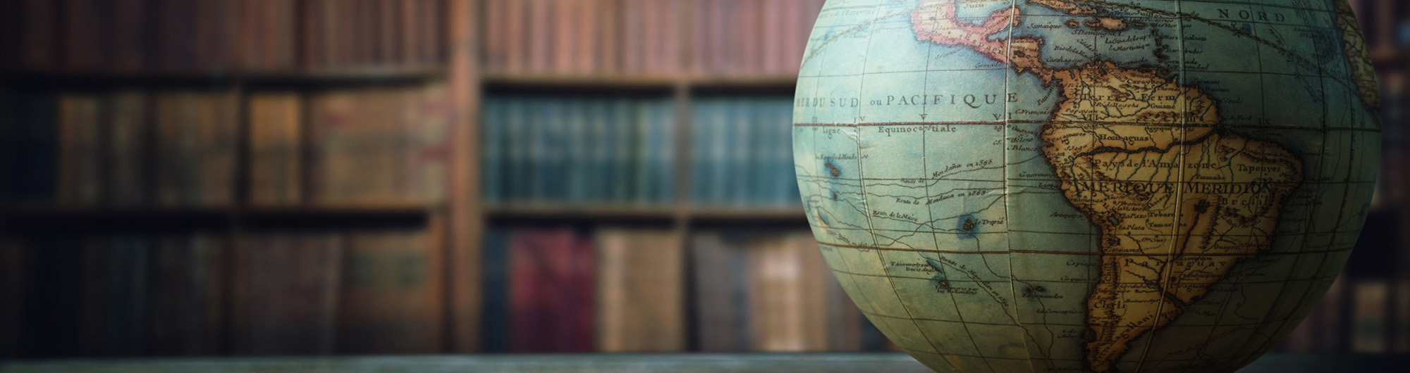 Bookshelves and world globe